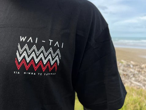 Waitai Black Aotearoa Kaitiaki Tee - red tohu