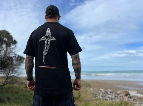 Waitai Black Aotearoa Kaitiaki Tee - red tohu