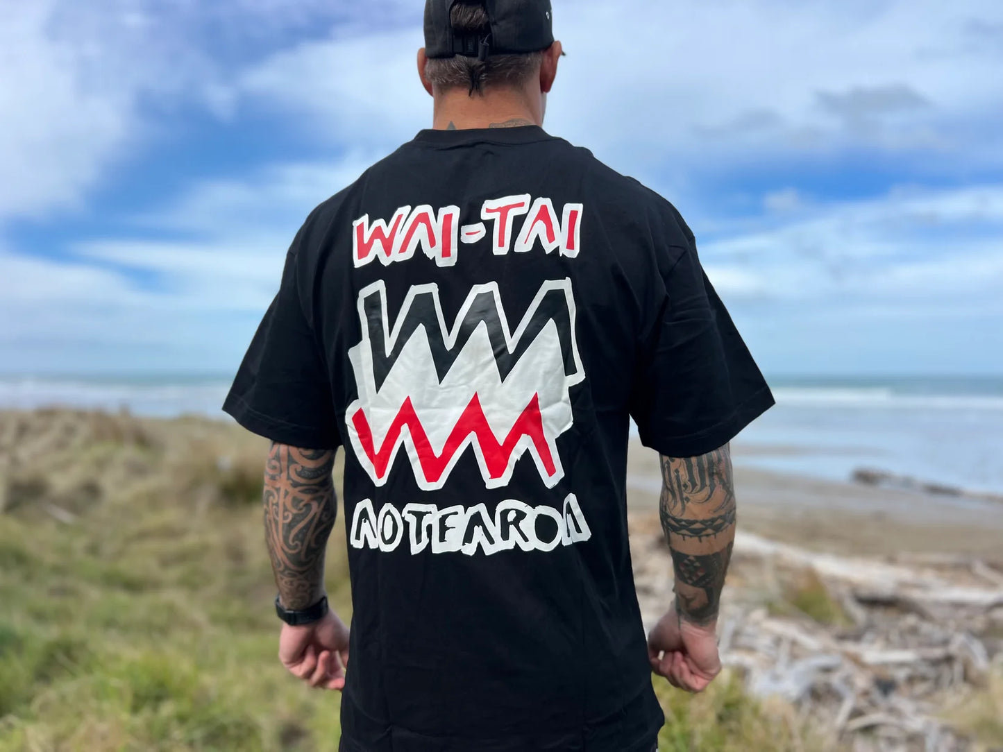 Wai-Tai Aotearoa Mura Black Red Heavyweight Tee