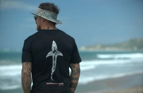 Wai-Tai Mens Black Kaitiaki Tee - white front tohu