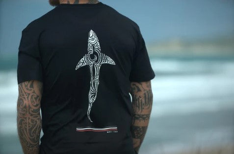Wai-Tai Mens Black Kaitiaki Tee - white front tohu
