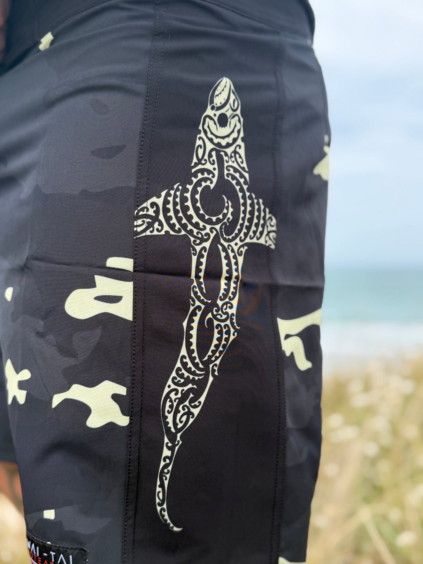 Wai-Tai Aotearoa Kaitiaki Yellow Camo 19" Tech Boardshorts