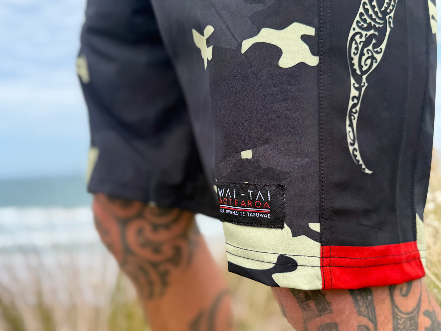 Wai-Tai Aotearoa Kaitiaki Yellow Camo 19" Tech Boardshorts