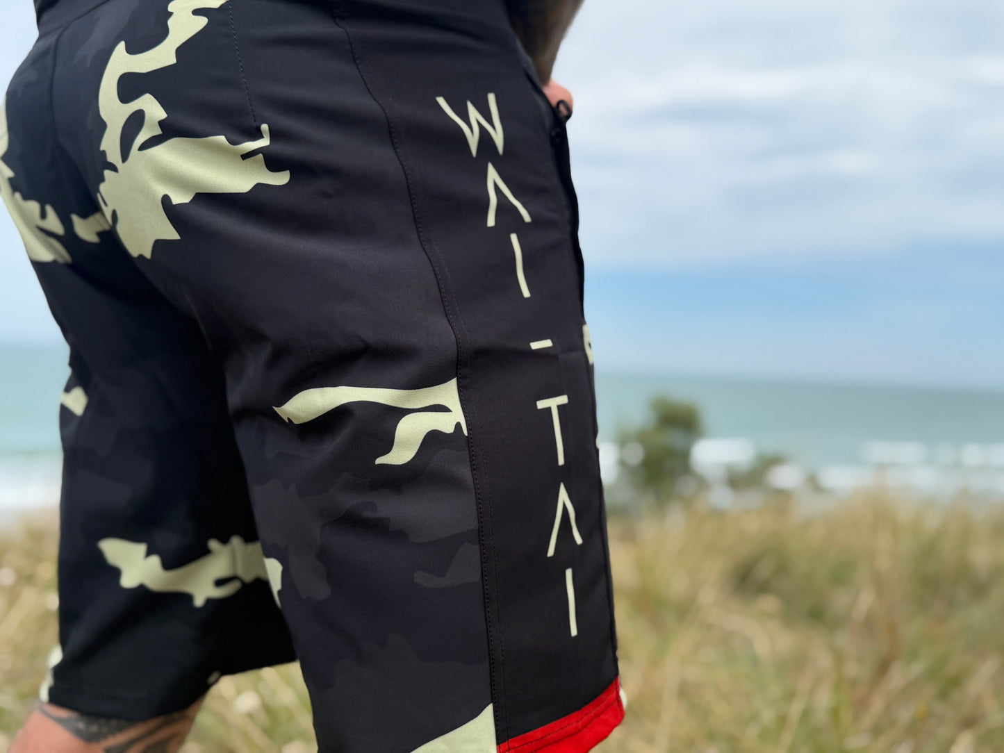 Wai-Tai Aotearoa Kaitiaki Yellow Camo 19" Tech Boardshorts
